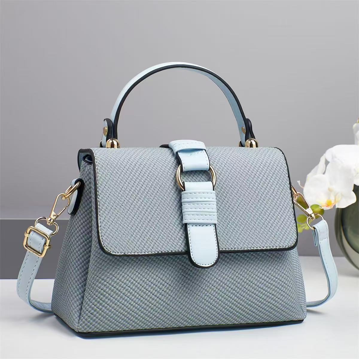 Womens Textured Top Handle Satchel Handbag with Shoulder Strap